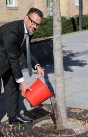  Bürgermeister Hendrik Sommer ruft dazu auf, ab und an auch mal dien Bäume vor der eigenen Haustür zu wässern.